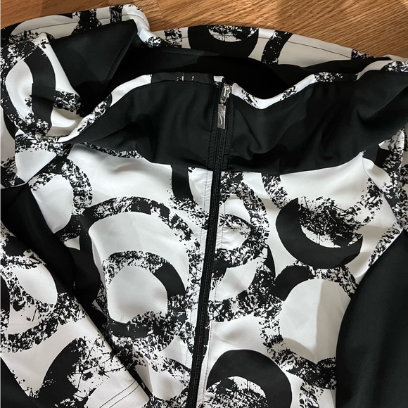 Midnight Velvet ZIP UP Polyester / Spandex JACKET Wide Collar Black & White 2X - Picture 5 of 5